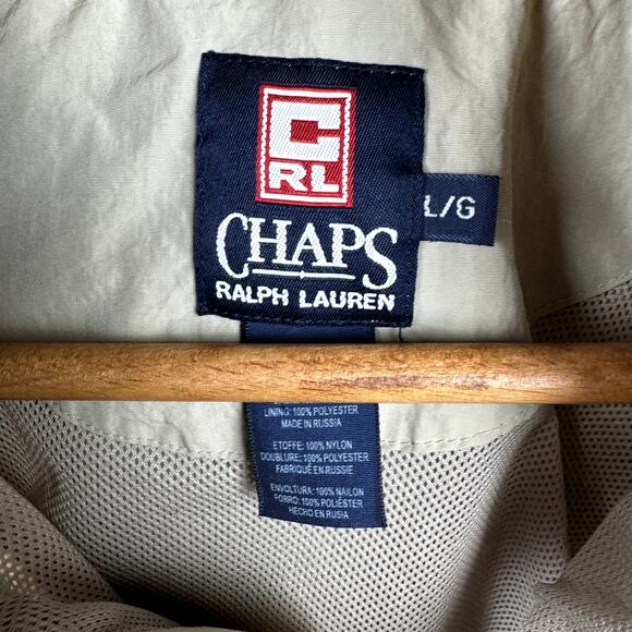 Vintage Chaps Ralph Lauren Jacket Large Tan Hooded Windbreaker Pullover Russia - Picture 3 of 7